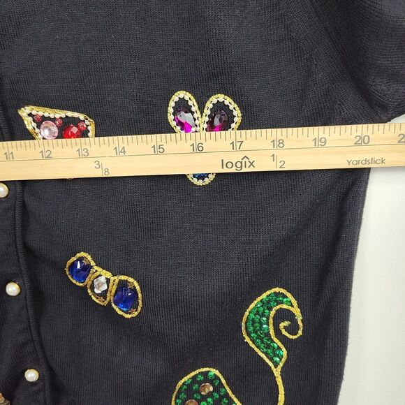 Vintage Smith-Forester Sequined Button-Up Women's Cardigan, Sz L, Black - Picture 5 of 9
